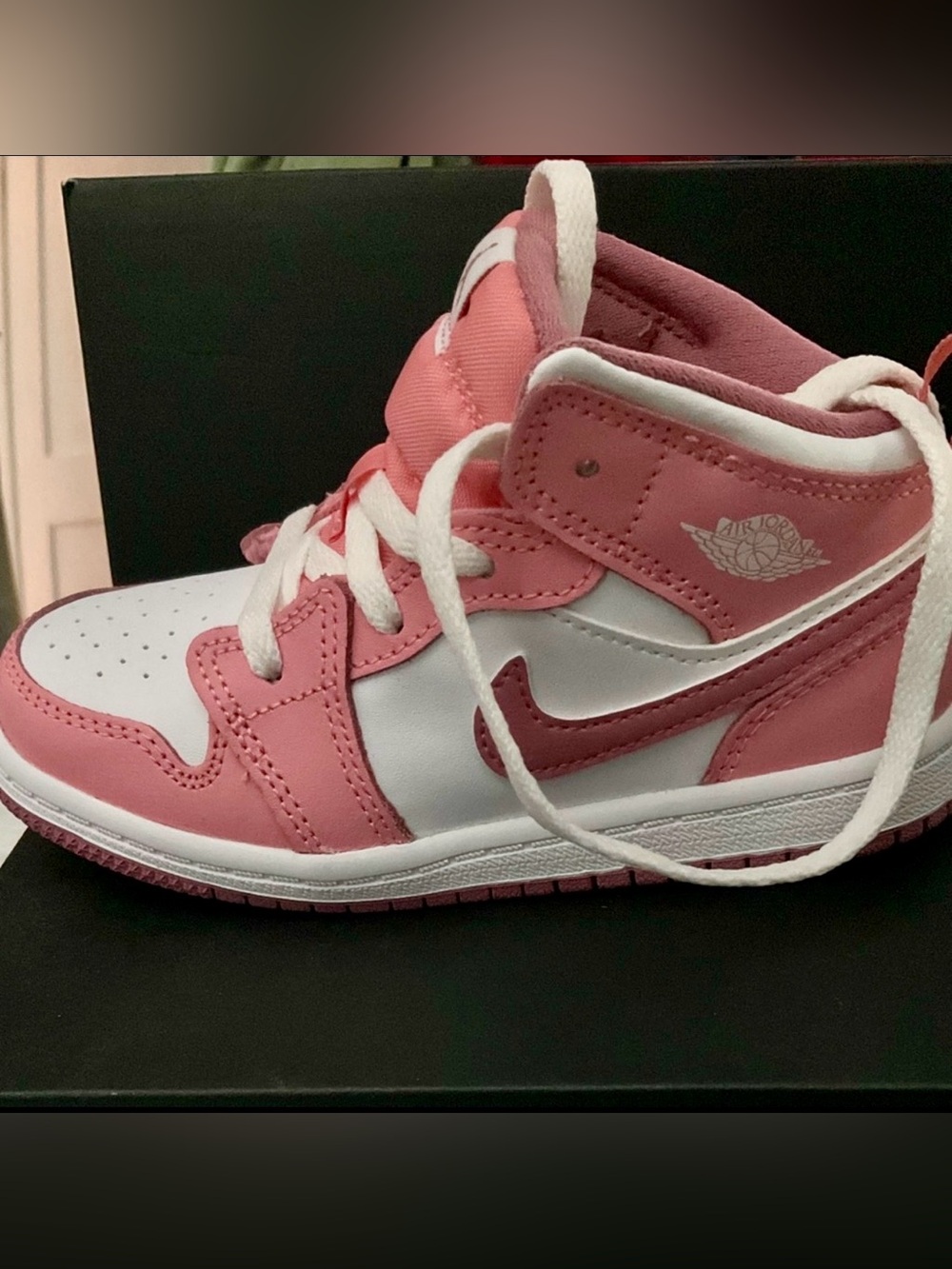 Nike Jordan 1 Valentines Kids' Coral Pink and White Sneakers Toddler 8.5